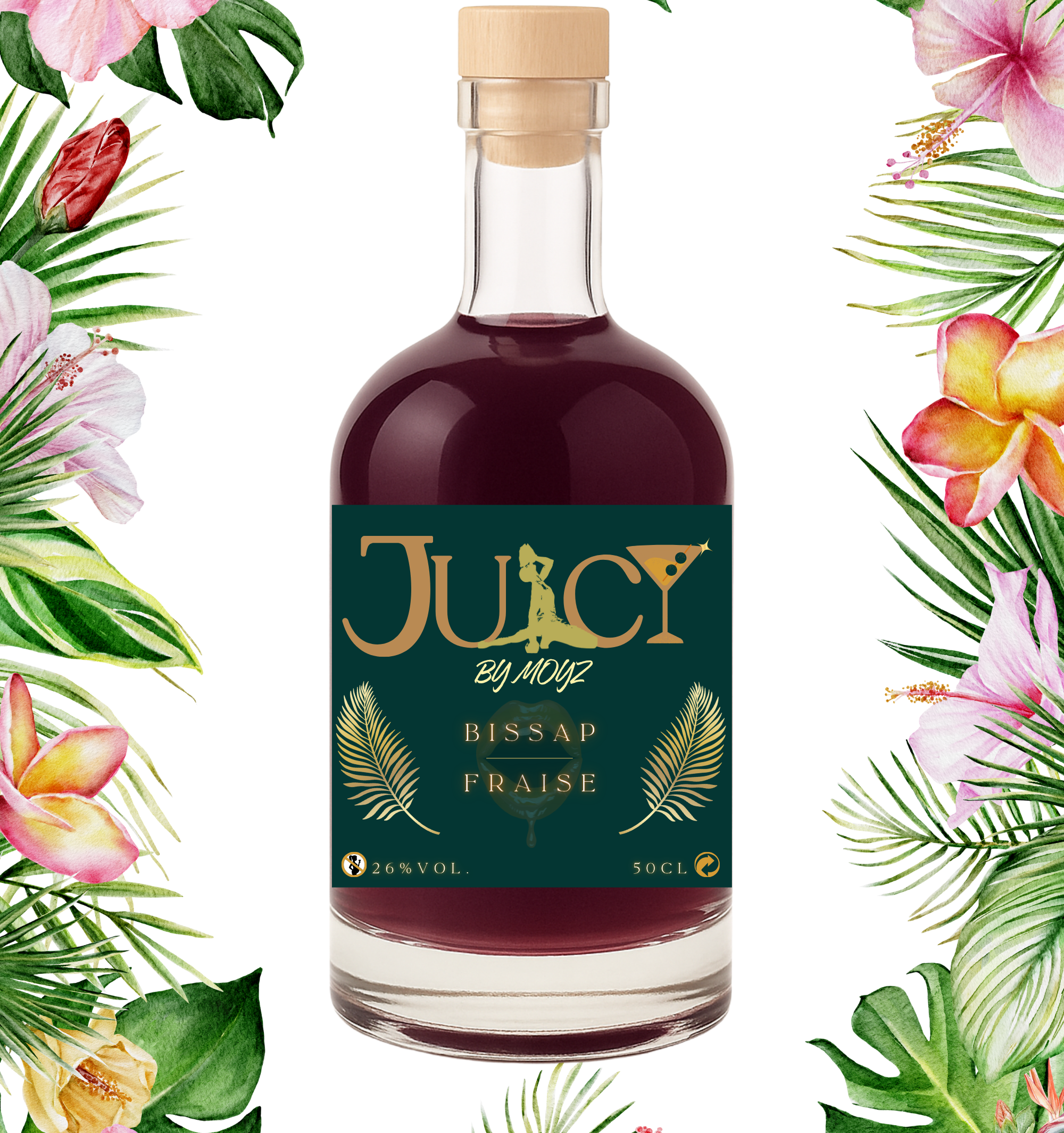 Rhum arrangé artisanal JUICY by MOYZ - Bissap Fraise - 500ml