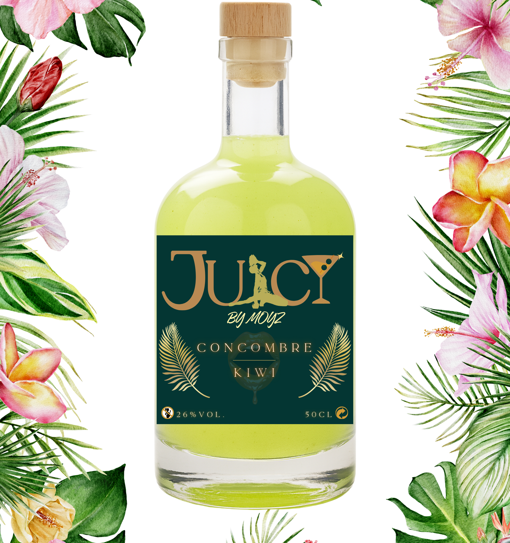 Rhum arrangé artisanal JUICY by Moyz - Concombre Kiwi - 500ml