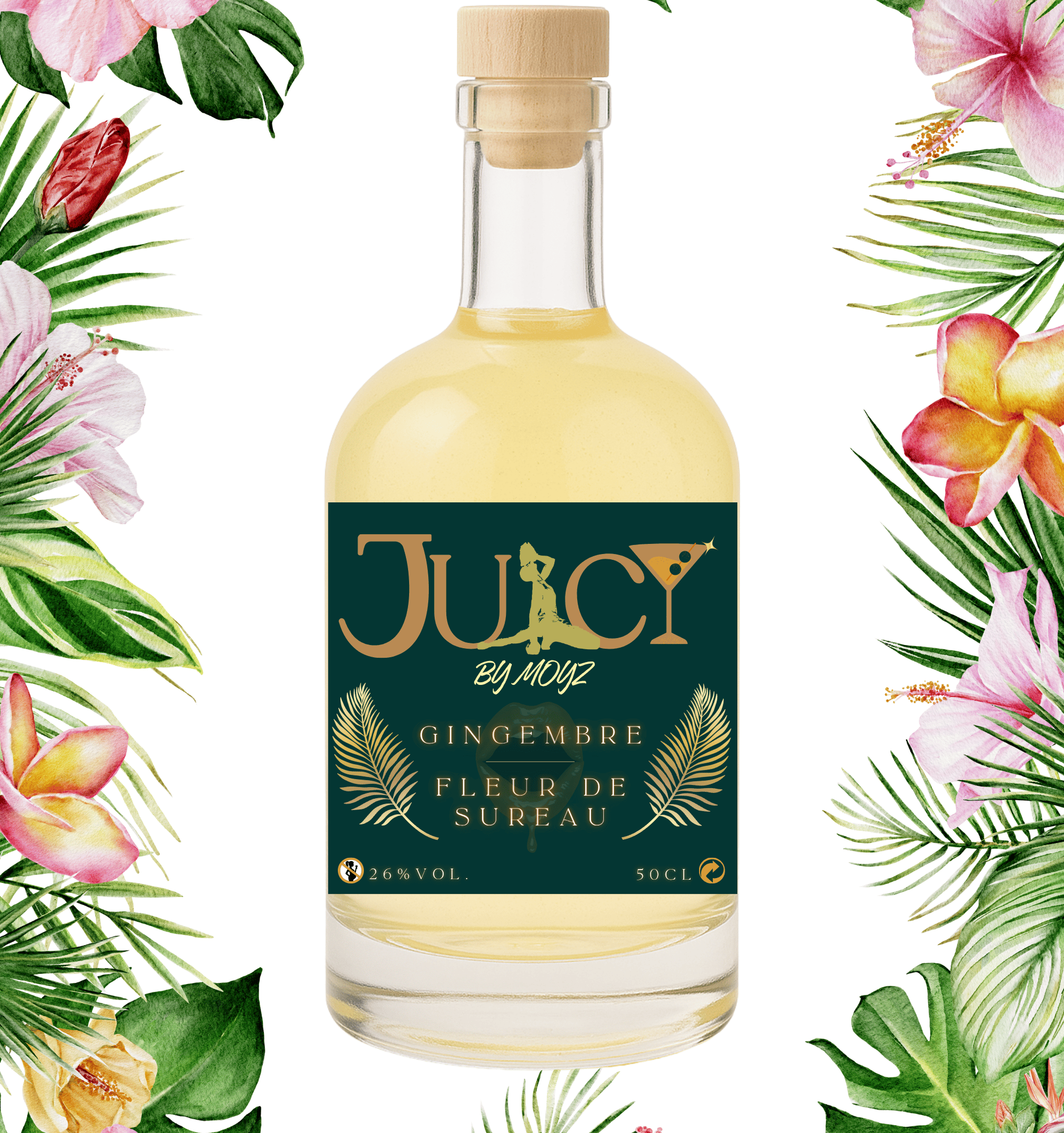 Rhum arrangé artisanal JUICY by Moyz - Gingembre Fleur de Sureau - 500ml